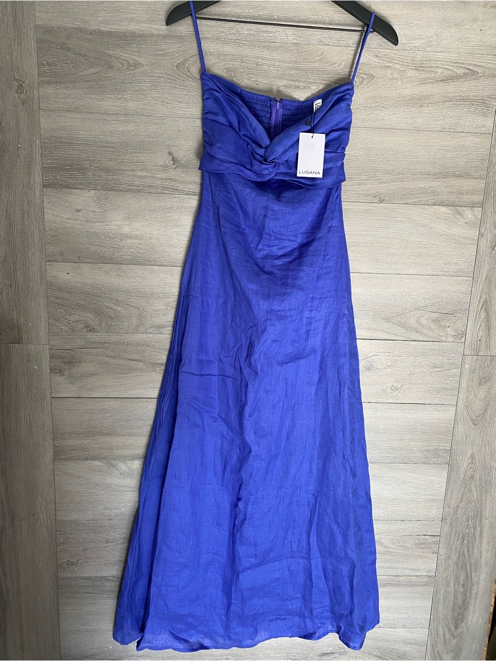 Lusana Linen Melody Maxi Dress Nordic Blue NWT